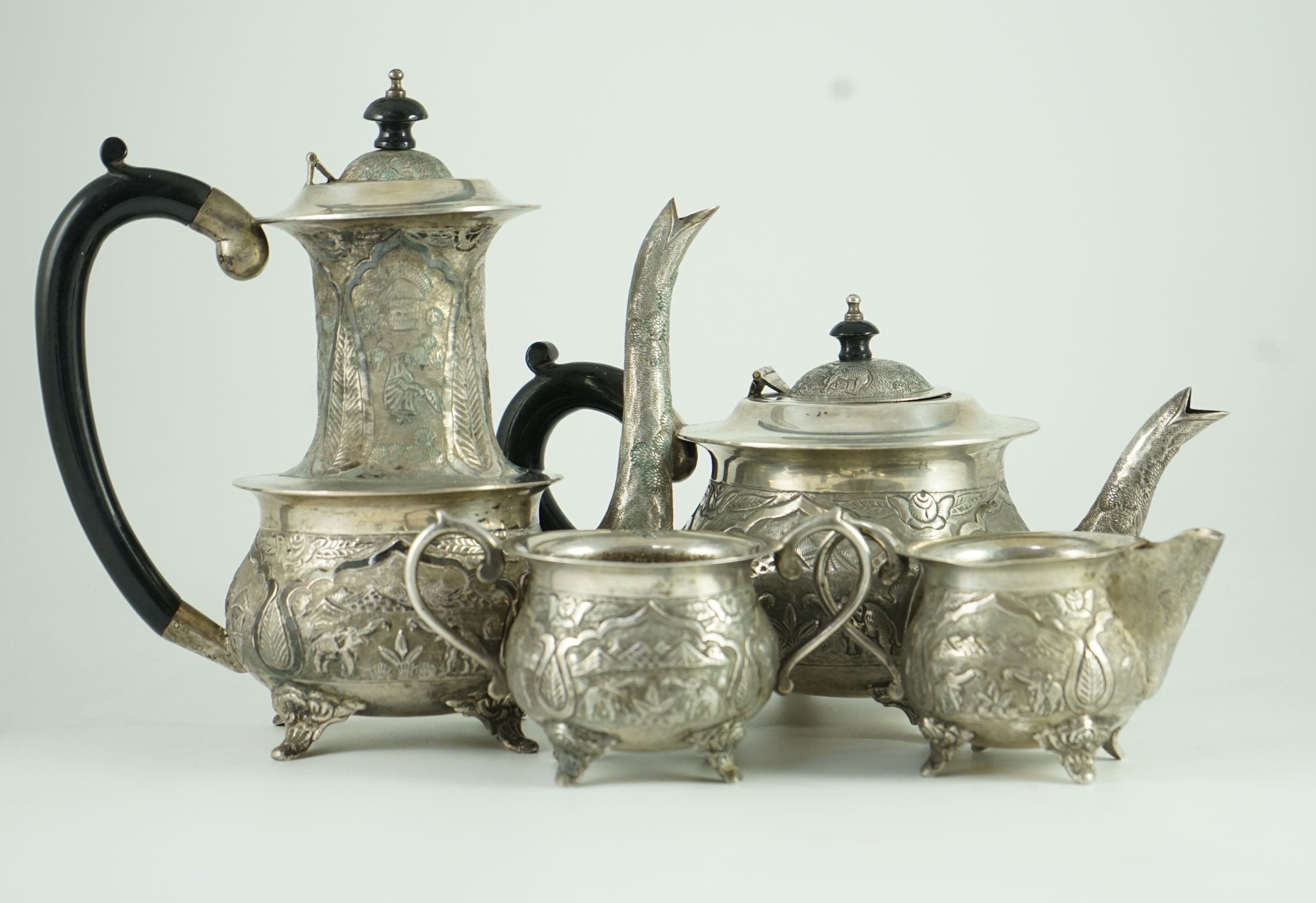 A 20th century Indian four piece silver tea and coffee service